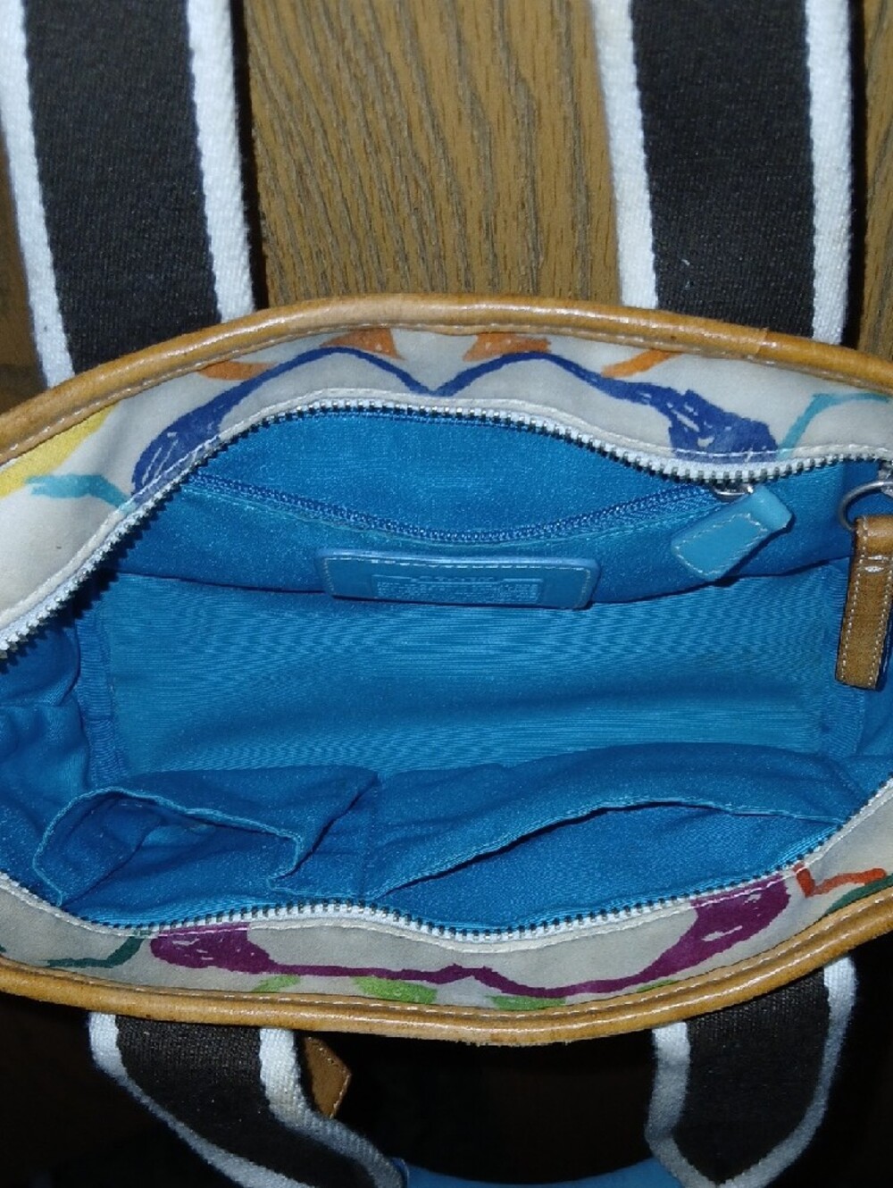 Coach Multicolor Canvas Tote with Blue Straps and Ladybug Charm - Picture 3 of 6